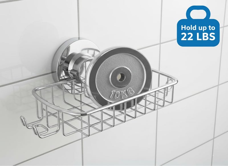 Bathika Soap Dish for Shower Suction Cup Powerful Vacuum System Rustproof 304 Stainless Steel Basket Sponges Holder with Razor Hooks for Bathroom or Kitchen Soap Holder (Silver) - Image 4